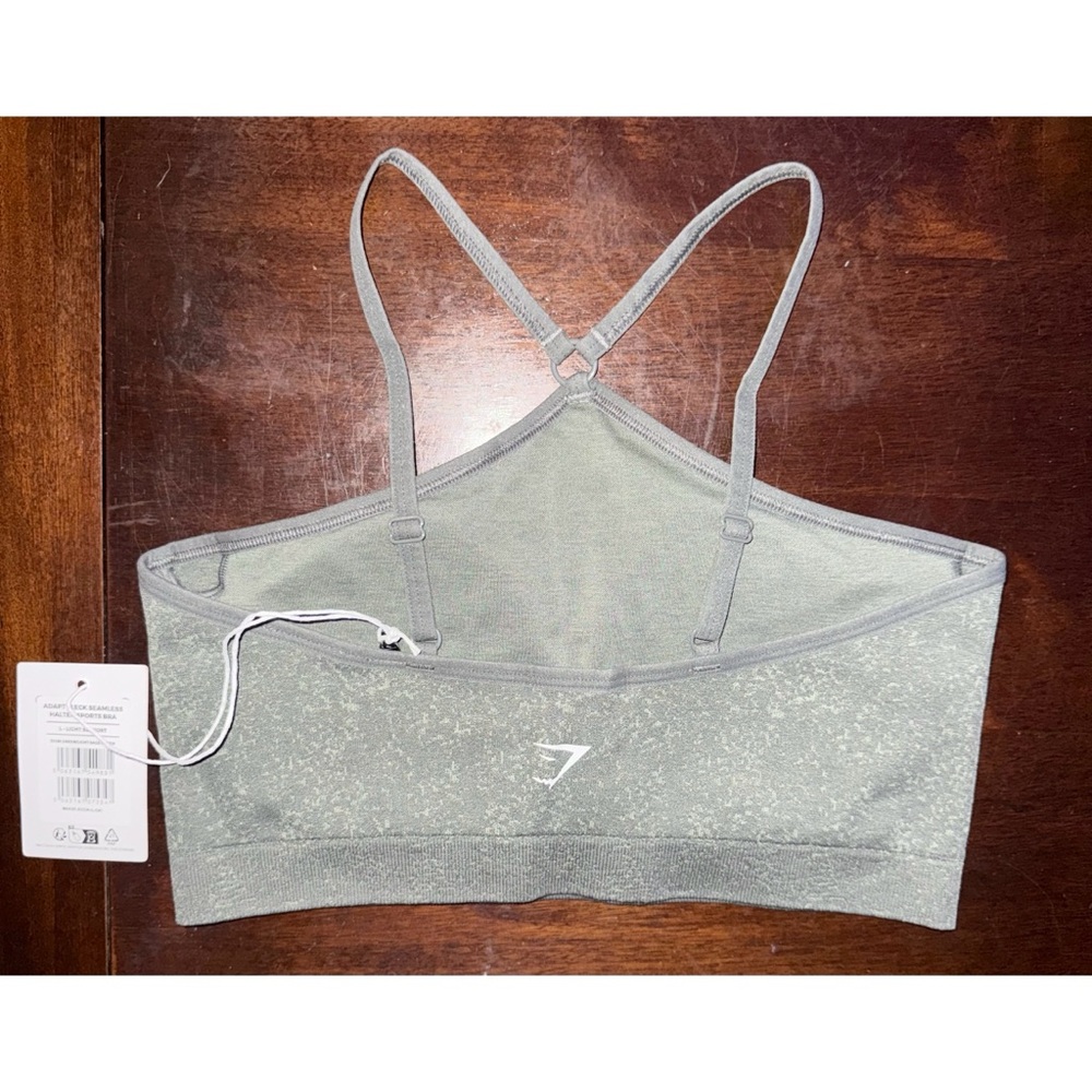 NWT Gymshark Adapt Fleck Seamless Halter Sports Bra Light Sage Green Size L - Picture 2 of 9